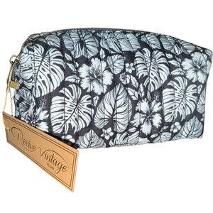 Revive Vintage Floral Monstera Leaf Print Cosmetic Bag